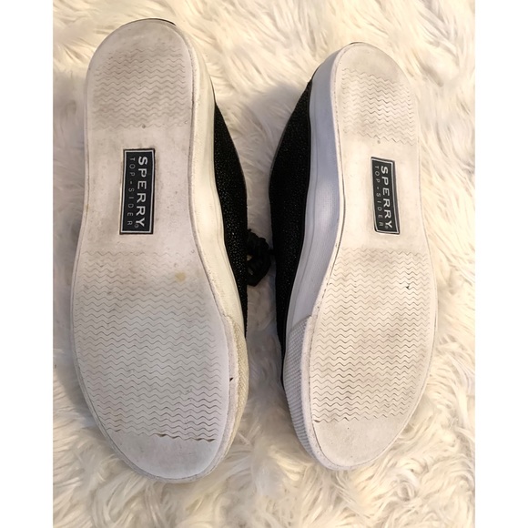 Sperry Seacoast Black Glitter Caviar Sneakers-6 - Picture 4 of 12